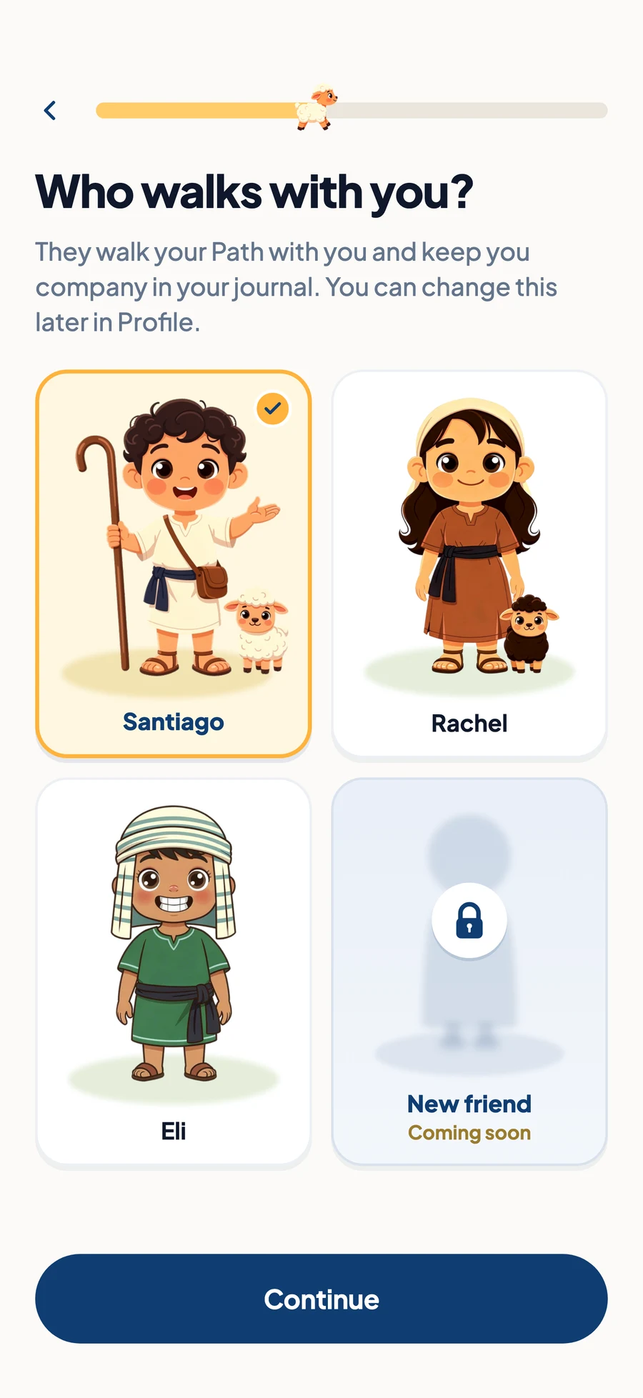 Pick who walks with you: Santiago, Rachel or Eli